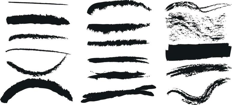Twelve unique monochrome shapes present textures and dynamic brush strokes on a clean white backdrop vector
