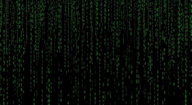 Digital Matrix Code Pattern in Green on Black Background for Cybersecurity or Technology Themes photo