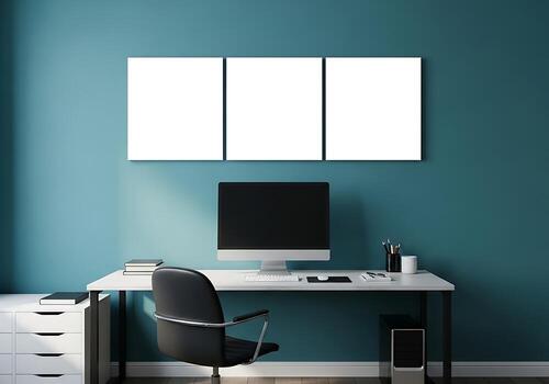 moderno hogar oficina preparar con blanco lona maquetas para creativo diseño visualización y modelo presentación foto