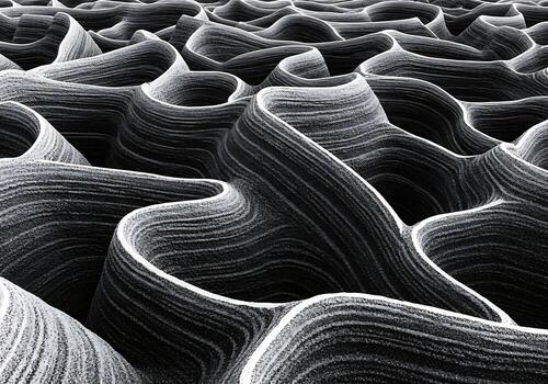 3D rendering of wavy abstract shapes with striped texture photo