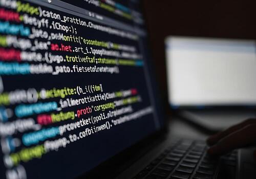 cerca arriba de un computadora pantalla mostrando codificación software foto