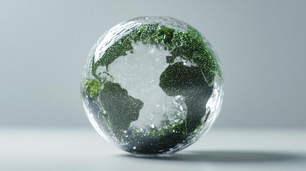 Stylized green digital globe with BCG emblem centered on clean white background, subtle tech elements photo