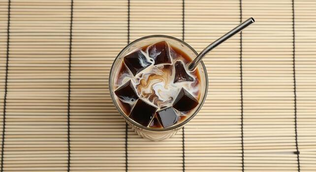 Refreshing Iced Coffee with Coffee Jelly Cubes. photo