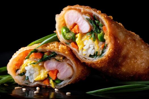 Chinese food spring rolls with vegetables and meat photo