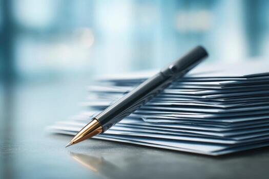 Opened Envelopes and Pen Clean Surface with Metallic Accents photo