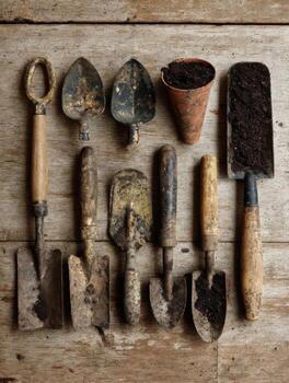 Minimalist Topdown View Strawberry Planting Tools Layout photo