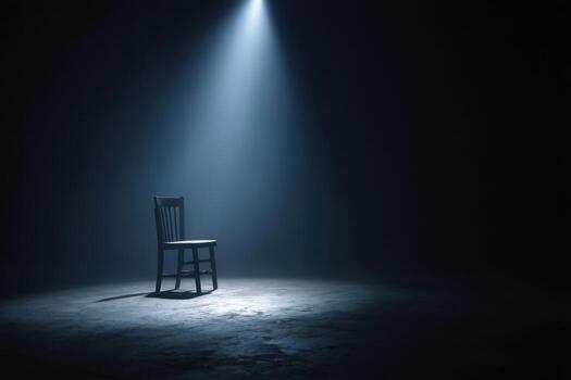 A chair in the dark with a spotlight shining on it photo