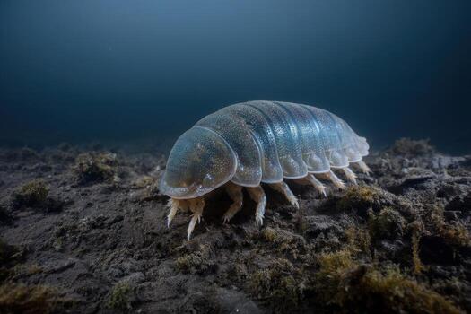 Sea Pig Walking Muddy Ocean Floor with Sediment Cloud photo