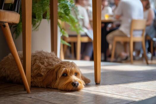 Dog Resting Under Table During Social photo