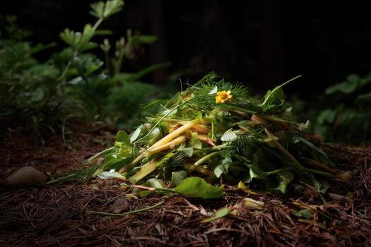 Weeds Being Piled Onto Compost with Natural Textures photo