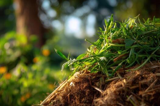 Freshly Pulled Weeds Tossed Compost Pile with Textured Lighting photo