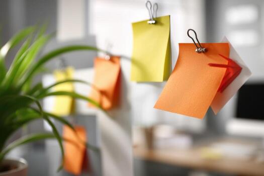 Sticky Notes Arrow Pointing Workstation Clean Wall photo