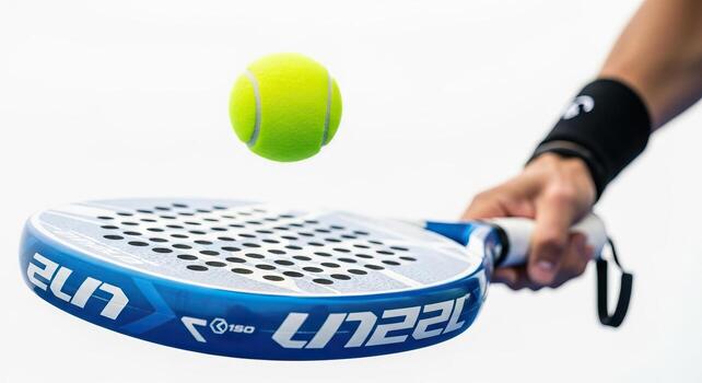 Dynamic Padel Action Ball Impact with Racket and Player in Motion photo