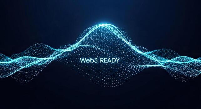 Abstract Blue Digital Wave Particle Network with Web3 READY Text Futuristic Technology Background photo