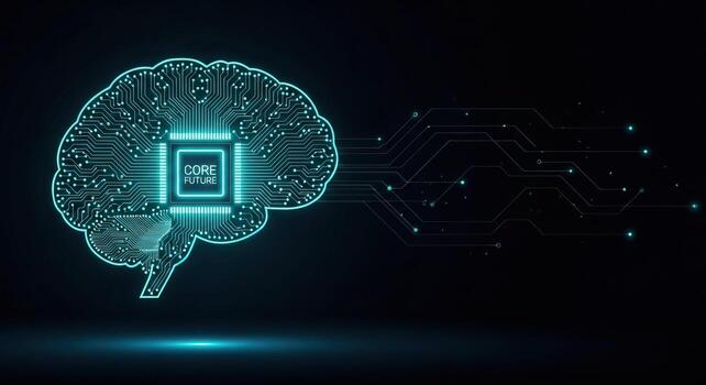 Digital Brain with Circuit Board and Glowing Chip AI and Future Technology Concept photo