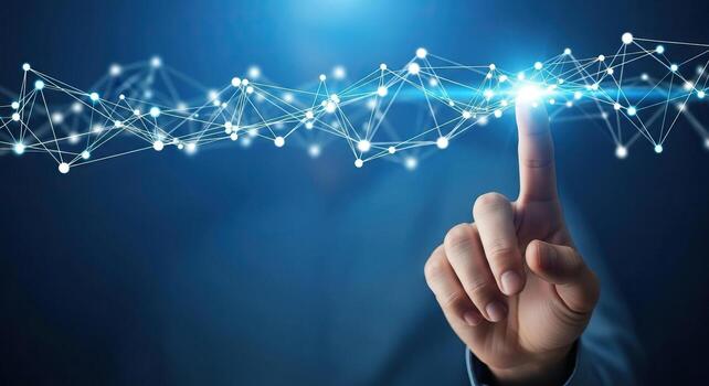 Man s Finger Touching Digital Network Cloud Data Connection Futuristic Technology photo