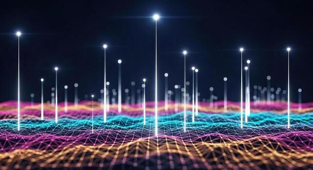 Abstract Digital Network Data Flow with Glowing Connections and Lights photo