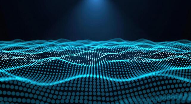 Abstract Blue Digital Wave Particles Flowing in Futuristic Network Data Stream Background photo