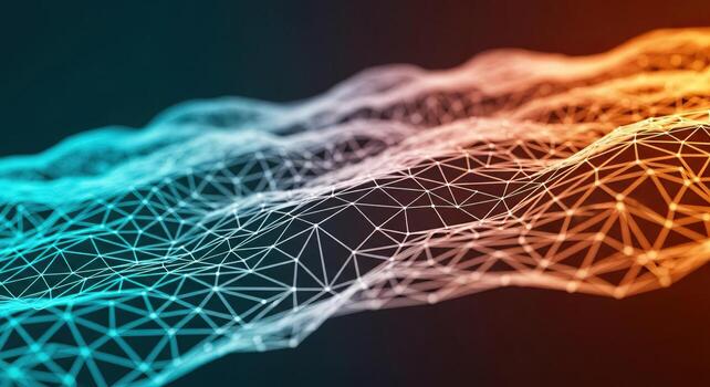 Abstract Network Technology Background Connected Lines and Dots in Blue and Orange Gradient photo