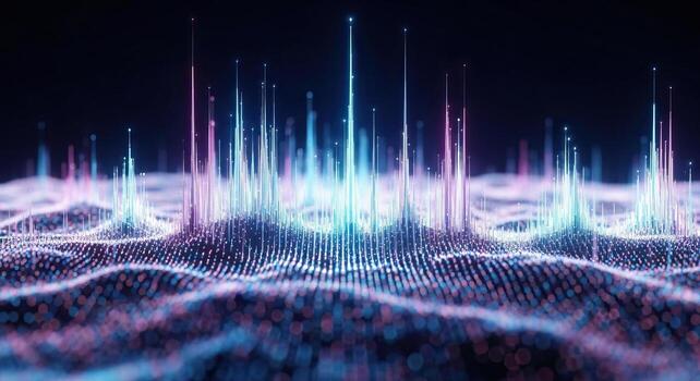 Abstract Digital Waves of Light Particles Representing Data Flow and Technology Concepts photo