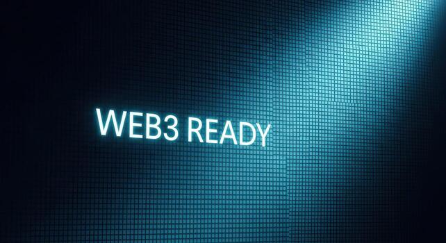 Web3 Ready Text Glows on Digital Grid Background Future of Internet Technology photo