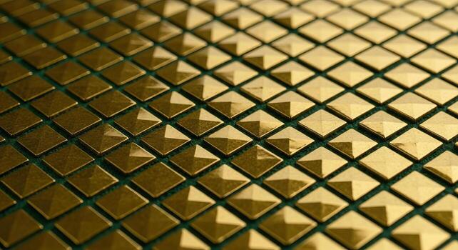 Geometric Gold Studs on Green Background Repeating Pyramid Pattern photo