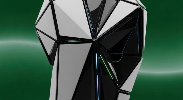 Sleek Abstract 3D Geometric Structure with Glowing Neon Lights Modern Digital Technology and Future Design Concept photo