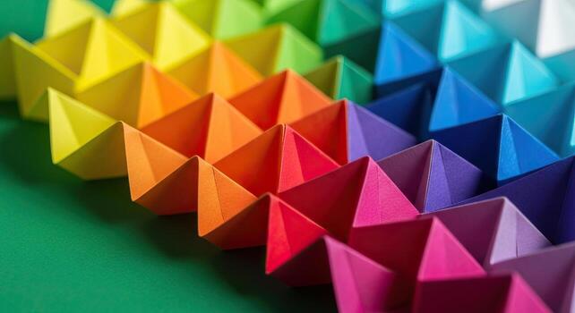 Vibrant Rainbow Geometric Origami Pattern Background Colorful Folded Paper Abstract Design with Gradient Hues photo