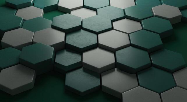 Modern Abstract Geometric Hexagon Pattern Background in Dark Green and Gray Tones for Technology Science and Digital Design Concepts photo