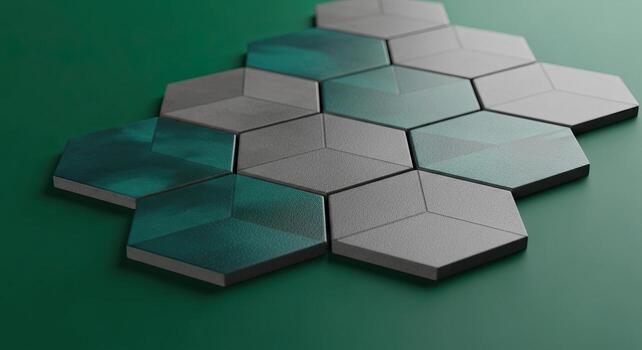 Modern Geometric Hexagon Tiles Pattern Background Abstract 3D Green and Gray Design Elements photo