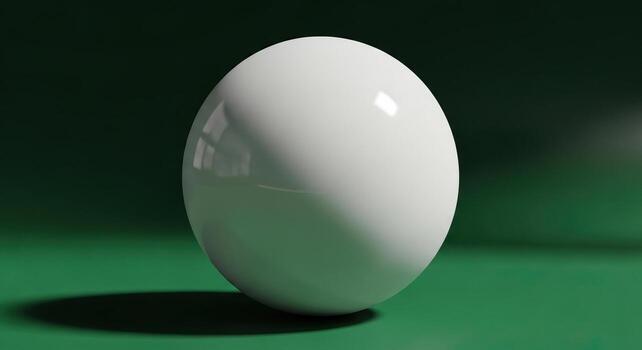 Glossy White 3D Sphere on Green Background Abstract Minimalist Geometric Render with Copy Space photo