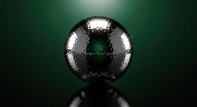Shimmering Textured Chrome Sphere on Emerald Green Background Abstract 3D Render for Modern Design Concepts photo