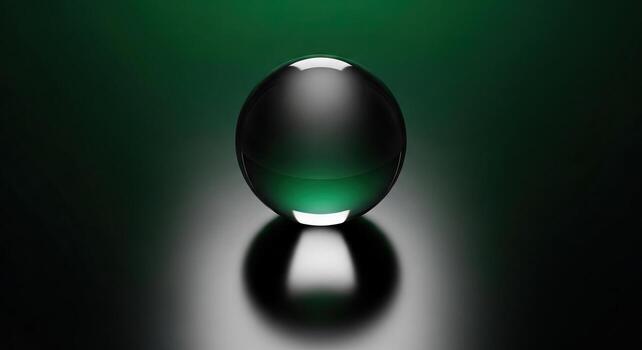 Elegant Emerald Green Reflective Sphere Modern Abstract 3D Render with Glossy Highlights on Dark Background photo