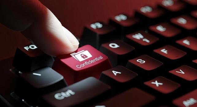 Cybersecurity Concept Finger Pressing Confidential Key on Keyboard for Data Protection and Digital Privacy photo