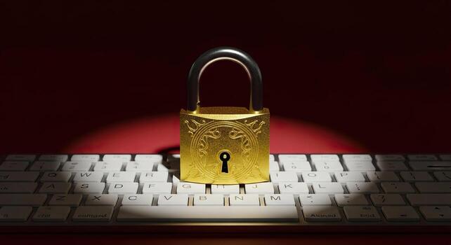 Digital Security Golden Lock on a Keyboard Protecting Data and Privacy photo