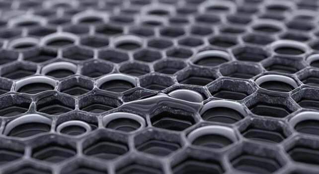 Dark Honeycomb Grid with Liquid Drops Abstract Hexagonal Pattern for Tech Science Background photo