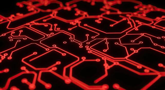Abstract Red Circuit Board Grid Technology AI Big Data Global Network Design photo