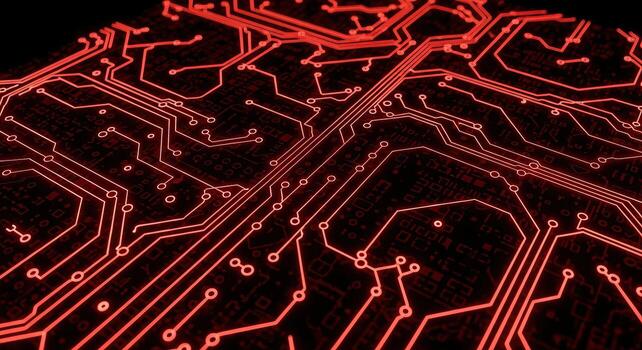 rojo brillante digital circuito tablero ai datos Procesando la seguridad cibernética tecnología antecedentes foto