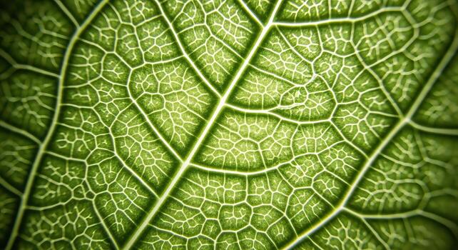 Macro Close Up of Green Leaf Veins Intricate Natural Pattern and Biology Texture Background for Nature and Science Concepts photo