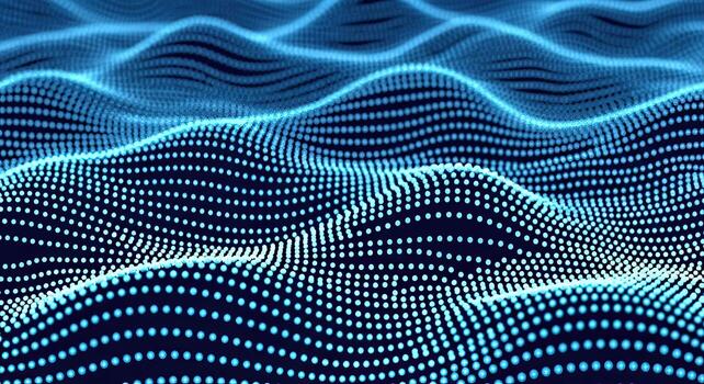 Abstract Digital Wave Background of Blue Glowing Dots Technology Data Network Visualization photo