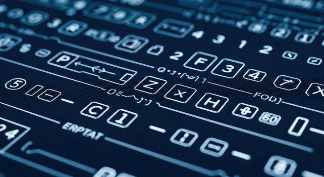 Abstract Digital Technology Background Luminous UI Elements Data and Code on a Futuristic Dark Blue Screen photo