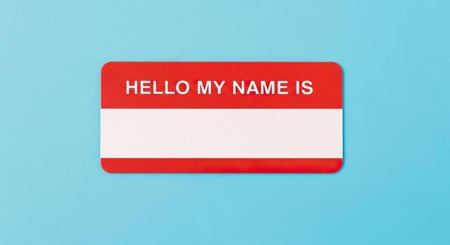 Hello My Name Is Name Tag on Blue Background Networking Event Concept photo