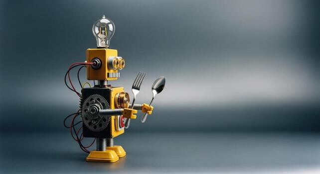 Robot Chef with Fork and Spoon Automation Food Technology Culinary Concept Innovation Artificial Intelligence photo