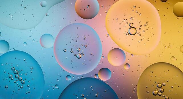 Macro Abstract Image of Bubbles in Oil and Water with Colorful Gradient Background photo