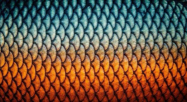 Macro Close up Texture of Fish Scales Blue to Orange Gradient photo