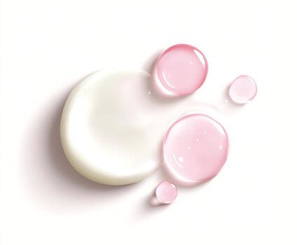 Smooth cream and colored drops on white background for beauty use photo