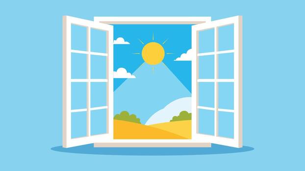 Open window with sunny landscape view vector