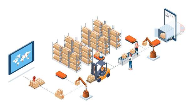 Warehouse automation and logistics illustration vector