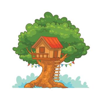 colorful treehouse in a tree vector