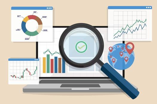 Laptop displaying data analysis tools vector